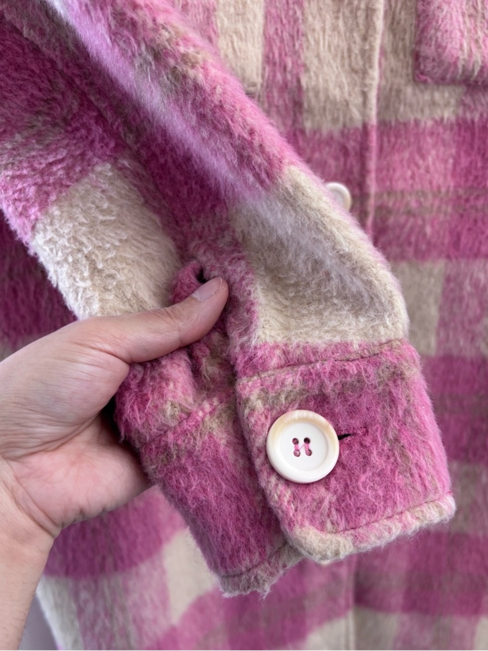 billitodu Pink Plaid Fuzzy Longline Shacket Coatigan - SIZE S (OVERSIZED) - Picture 10 of 16